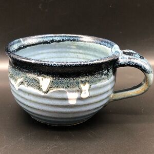 Stoneware Pottery Speckled Drip Glaze Latte Mug Cup Blue White Artisan Crafted